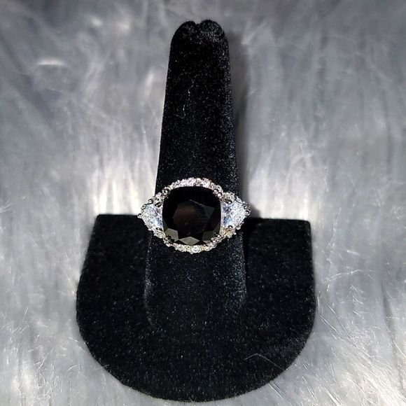925 Sterling Silver Black Onyx Cushion Cut Ring , US 8 - Picture 2 of 5